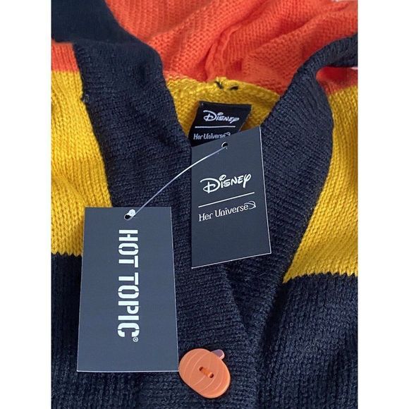 Mickey Mouse Candy Corn Disney Cardigan Sz M Her Universe Hot Topic Halloween - Picture 7 of 10